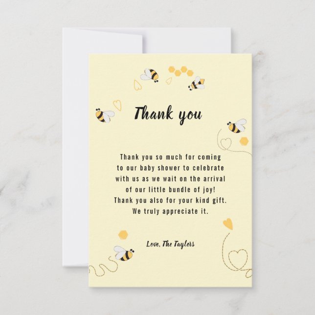 Bumblebee Honey Gender Neutral Baby Shower Thank You Card (Front)