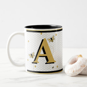 Bumblebee Honeycomb Monogrammed Two-Tone Coffee Mug