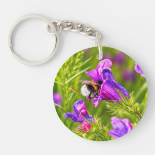Bumblebee in Bloom - Nature and Insect Photography Key Ring