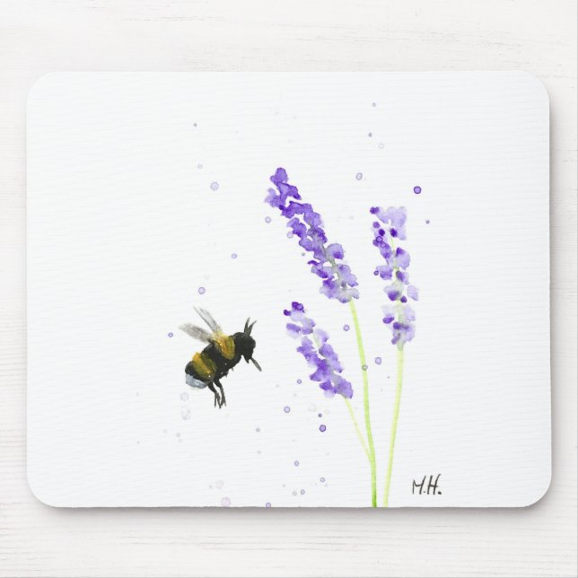 Bumblebee insect Bee Lavender watercolor floral  Mouse Pad (Front)