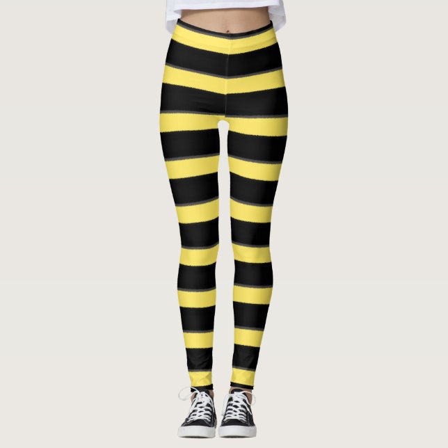 Bumblebee Inspired Black/Yellow Stripes Pattern Leggings (Front)