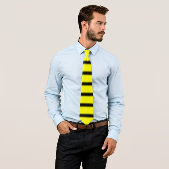 Bumblebee Inspired Black & Yellow Stripes Pattern Tie (In Situ)
