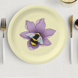Bumblebee Lavender Flower Yellow Paper Plate