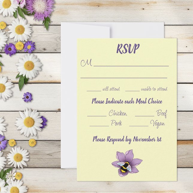 Bumblebee Lavender Flower Yellow RSVP Card (Creator Uploaded)