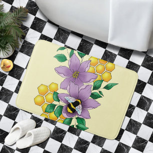 Bumblebee Lavender Flowers Yellow Bath Mat