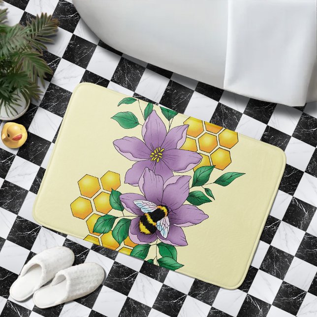 Bumblebee Lavender Flowers Yellow Bath Mat (Creator Uploaded)