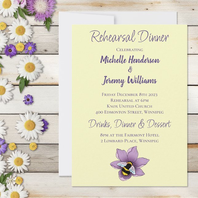 Bumblebee Lavender Flowers Yellow Invitation (Creator Uploaded)