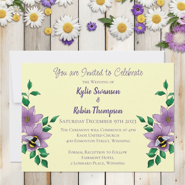 Bumblebee Lavender Flowers Yellow Invitation (Creator Uploaded)