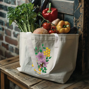 Bumblebee Lavender Flowers Yellow Large Tote Bag