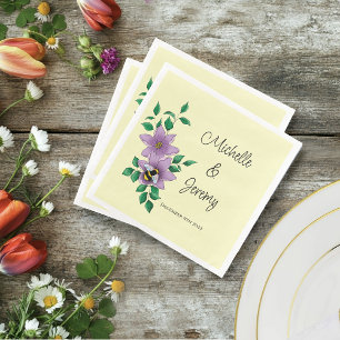 Bumblebee Lavender Flowers Yellow Napkin