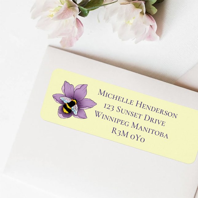 Bumblebee Lavender Flowers Yellow Return Address Label (Creator Uploaded)