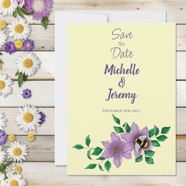 Bumblebee Lavender Flowers Yellow Save The Date (Creator Uploaded)