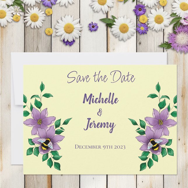 Bumblebee Lavender Flowers Yellow Save The Date (Creator Uploaded)