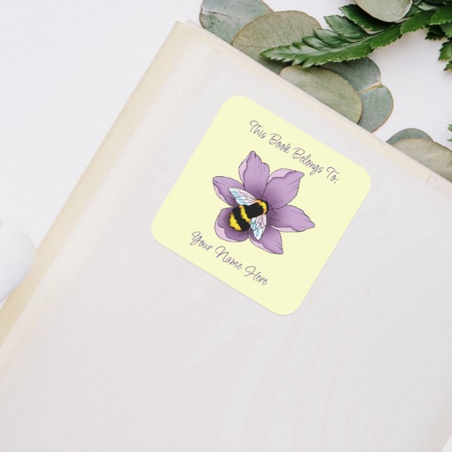 Bumblebee Lavender Flowers Yellow  Square Sticker (Creator Uploaded)