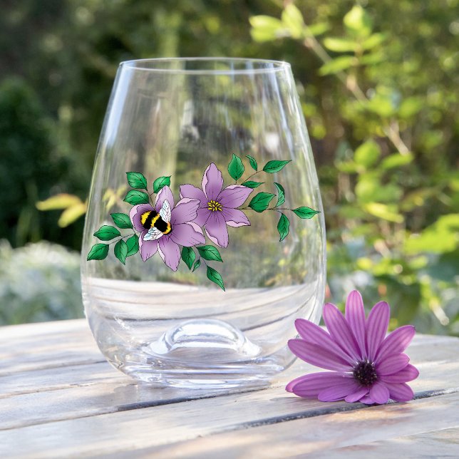 Bumblebee Lavender Flowers Yellow Stemless Wine Glass (Creator Uploaded)