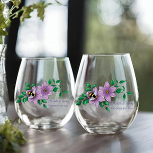 Bumblebee Lavender Flowers Yellow Stemless Wine Glass