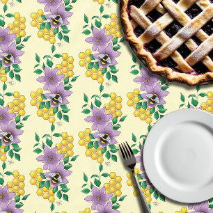 Bumblebee Lavender Flowers Yellow Tablecloth