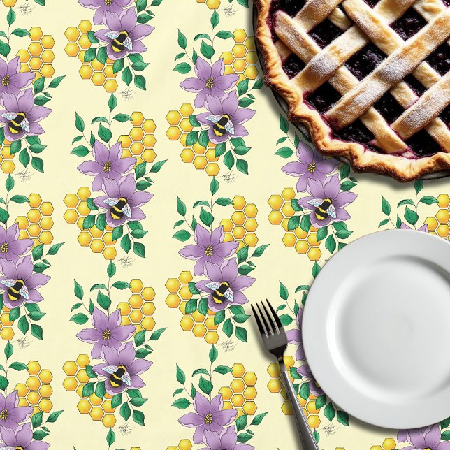 Bumblebee Lavender Flowers Yellow Tablecloth (Creator Uploaded)