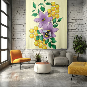 Bumblebee Lavender Flowers Yellow Tapestry