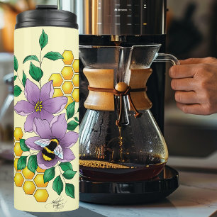 Bumblebee Lavender Flowers Yellow Thermal Tumbler
