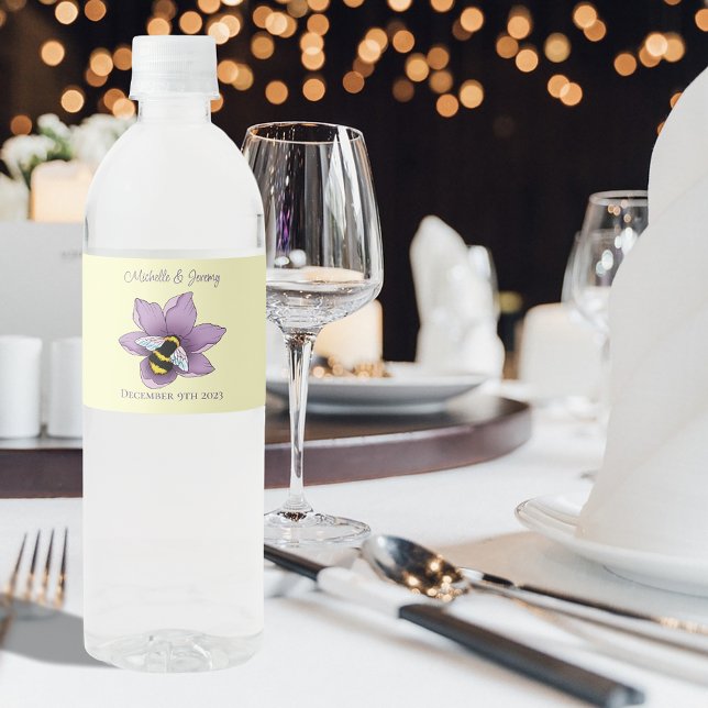 bumblebee Lavender Flowers Yellow Water Bottle Label (Creator Uploaded)