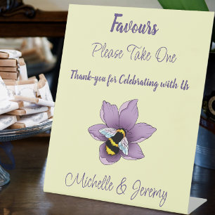 Bumblebee Lavender Flowers Yellow Wedding Favours Pedestal Sign