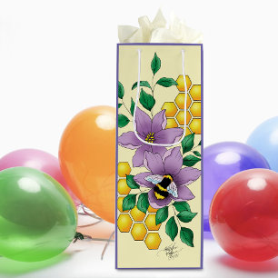 Bumblebee Lavender Flowers Yellow Wine Gift Bag
