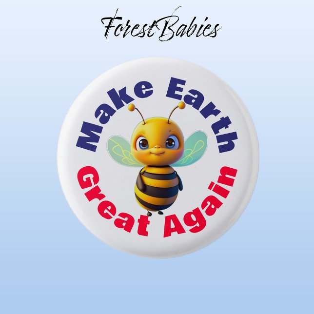 Bumblebee, Make Earth Great Again, Cute Honey Bee 3 Cm Round Badge (Bumble Bee🐝 Make Earth Great Again, ForestBabies Button)