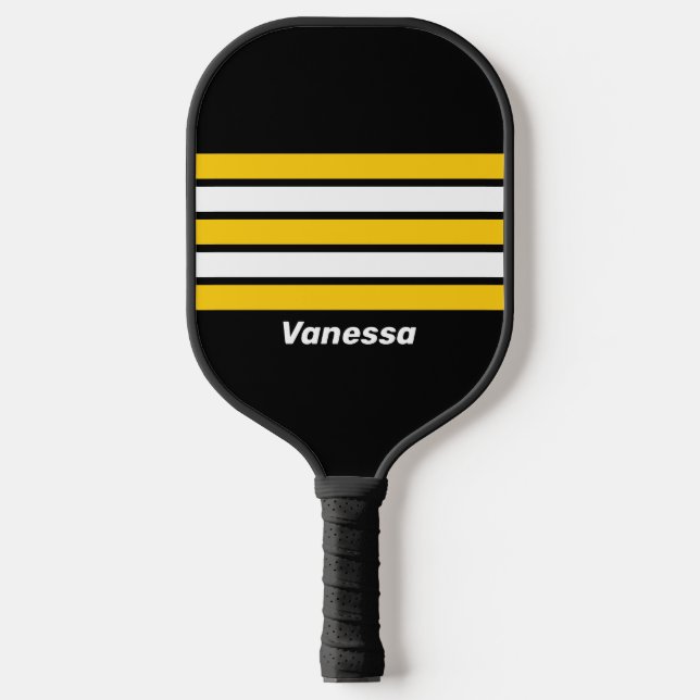 Bumblebee Nostalgic Across Striping with Name Pickleball Paddle (Front)