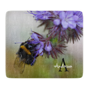 Bumblebee on a Blue Tansy Glass chopping board