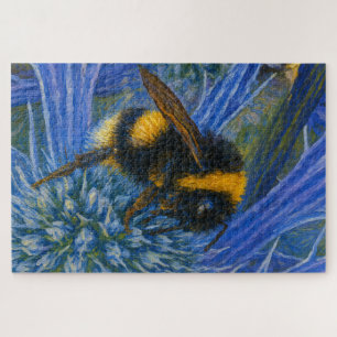 Bumblebee on Blue Thistle Jigsaw Puzzle