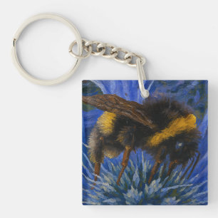 Bumblebee on Blue Thistle Key Ring