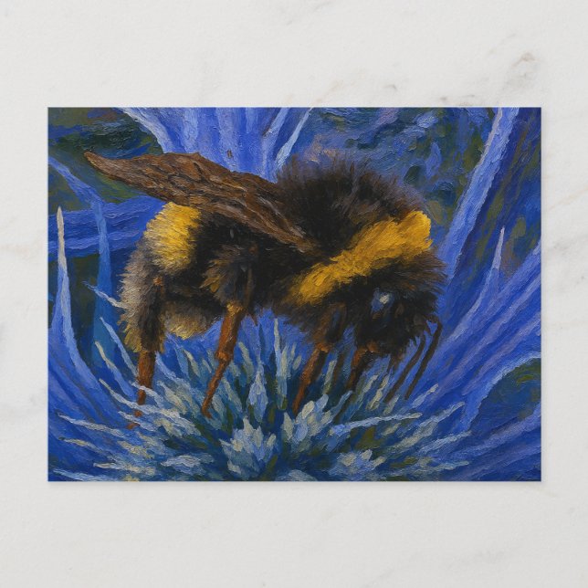 Bumblebee on Blue Thistle Postcard (Front)
