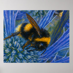 Bumblebee on Blue Thistle Poster