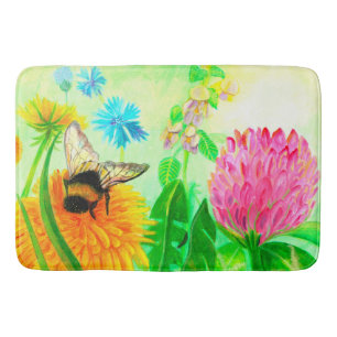 Bumblebee on dandelion  bath mat