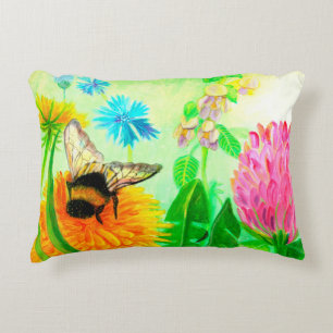 Bumblebee on dandelion decorative cushion