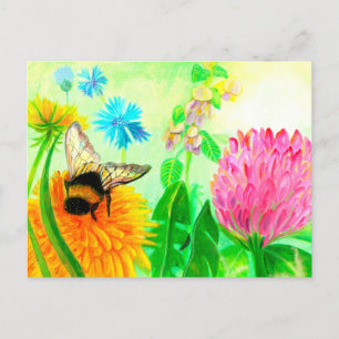 Bumblebee on dandelion postcard