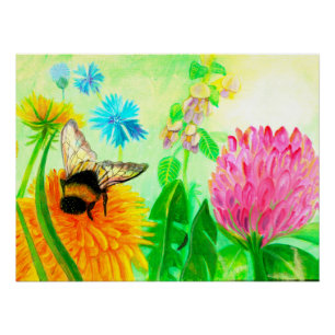 Bumblebee on dandelion   poster