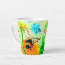 Bumblebee on dandelion small latte mug