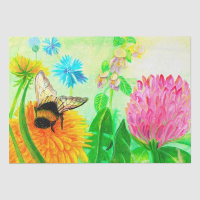 Bumblebee on dandelion  tissue paper (Front)