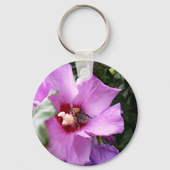Bumblebee on Hibiscus Flower Key Ring (Front)