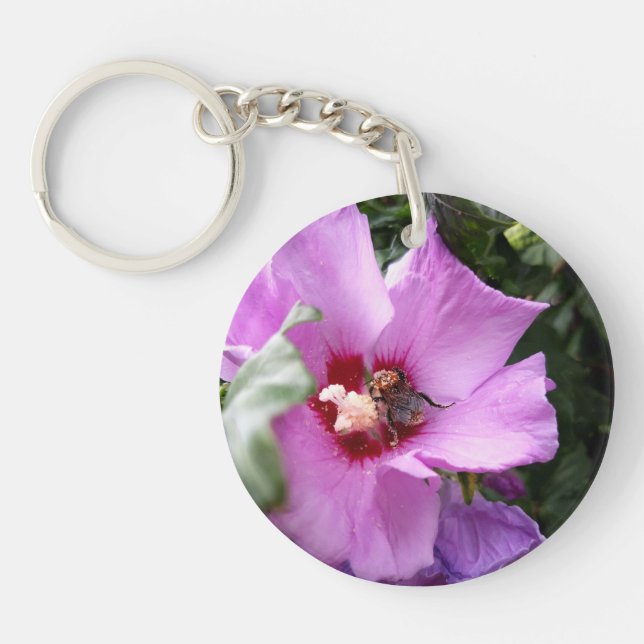 Bumblebee on Hibiscus Flower Key Ring (Front)