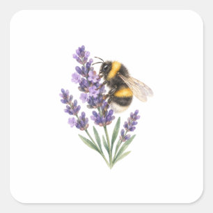 Bumblebee on Lavender Sprigs Square Sticker