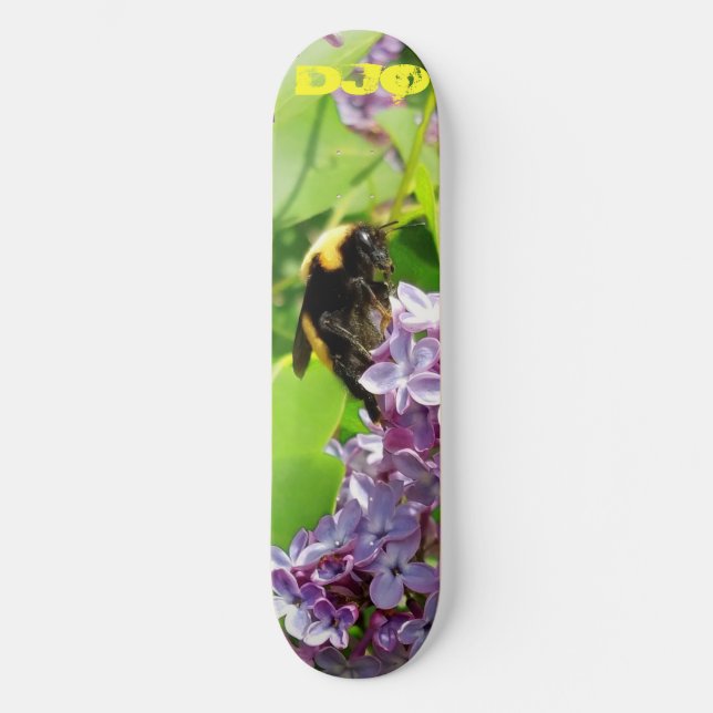 Bumblebee on Lilac Bush with your  initials Skateboard (Front)