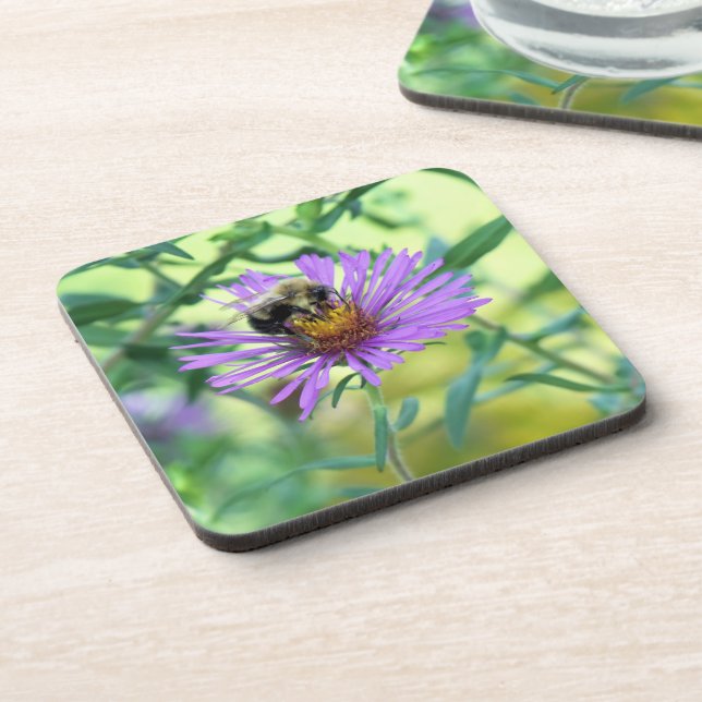 Bumblebee on Purple Daisy Coaster (Left Side)