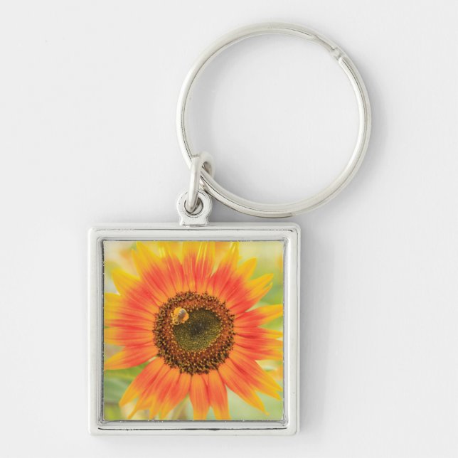 Bumblebee on sunflower, Community Garden Key Ring (Front)