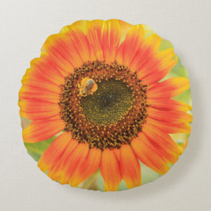 Bumblebee on sunflower, Community Garden Round Cushion