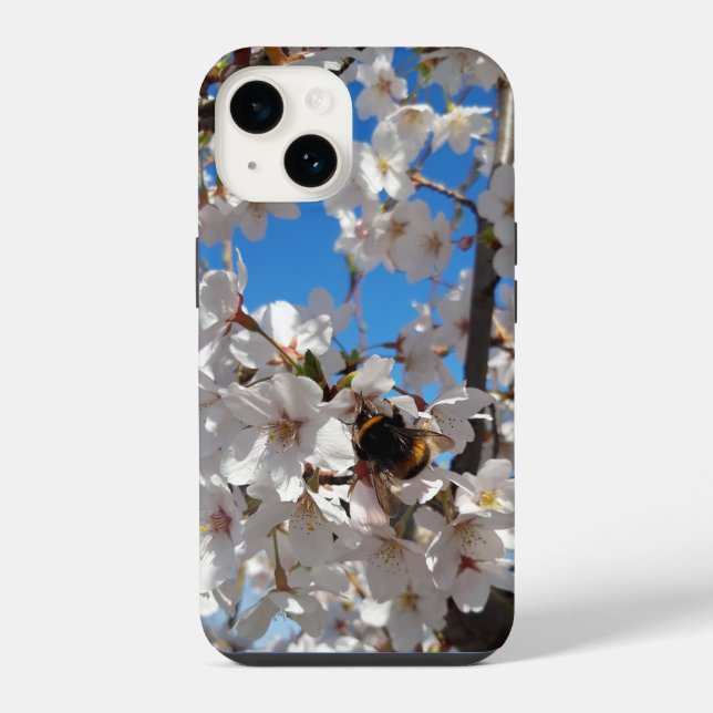 Bumblebee on wild cherry bloom iPhone case (Back)