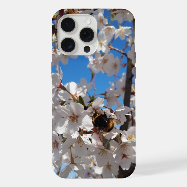 Bumblebee on wild cherry bloom iPhone case (Back)