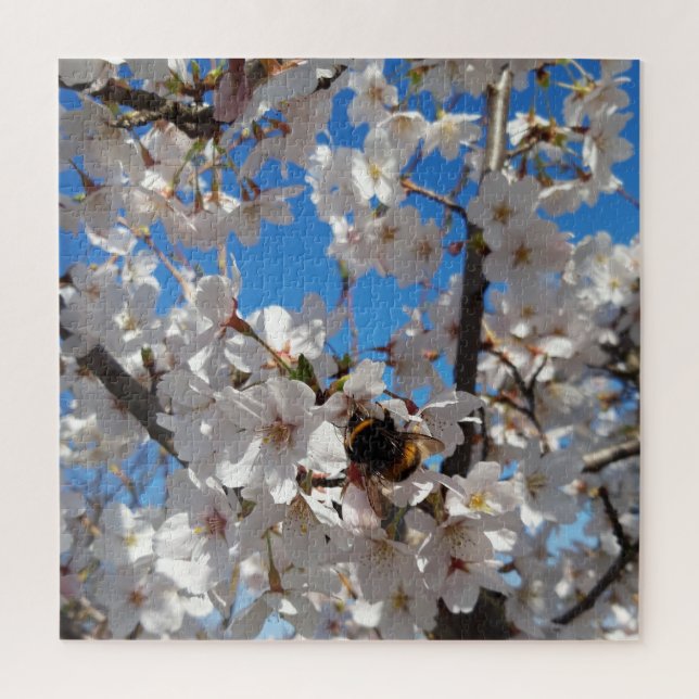 Bumblebee on wild cherry bloom jigsaw puzzle (Vertical)